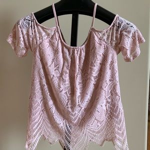 Cute off the shoulder pink lace top